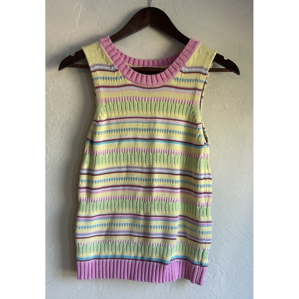 Vintage Y2K Harolds Striped Sweater Tank Top S Knit Chunky Preppy Pastel 2000s